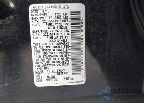 2018 Nissan Rogue Sl из США, поврежденный, VIN JN8AT2MV7JW345025